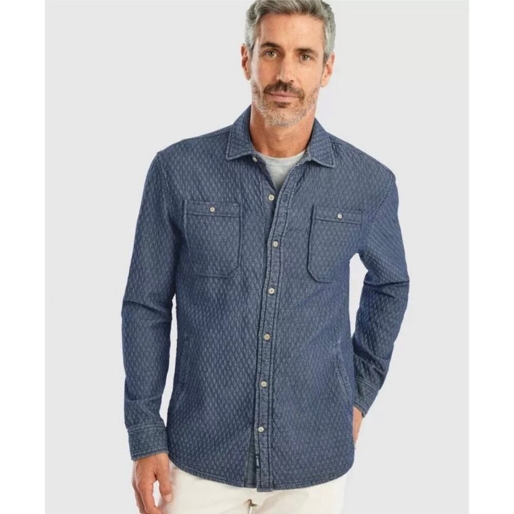 Johnnie-O Men's Haskell Indigo Dyed Quilted Shirt Jacket Shacket Casual - Large - Picture 16 of 16